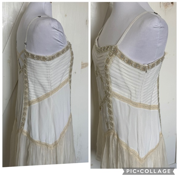 Free People Beaded Lace Cream High Low Dress Boho Wedding Festival Medium Large - Picture 7 of 13